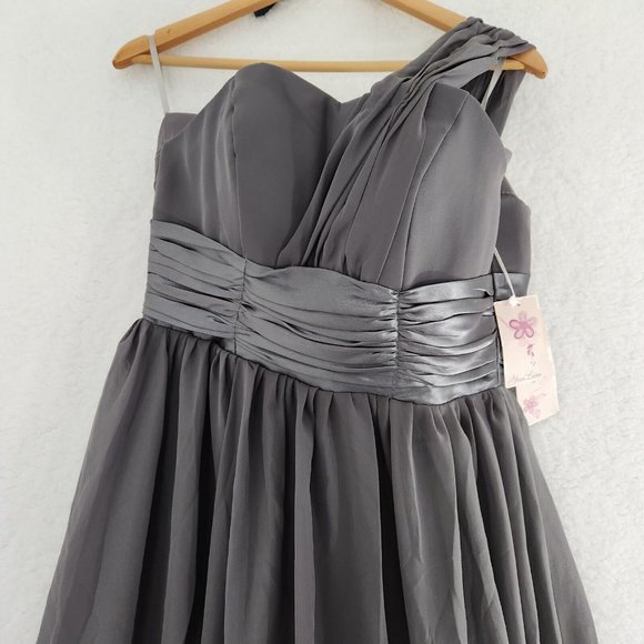 Prom Dress Bridesmaid One Shoulder Gray Women's Size 6 - Picture 5 of 8